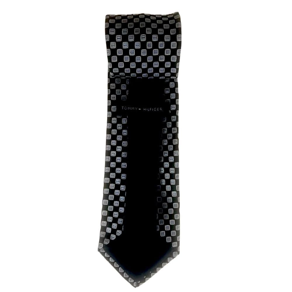 Tommy Hilfiger 100% Silk Embroidered Designer Tie Blue Geometric Preppy Necktie - Picture 5 of 7